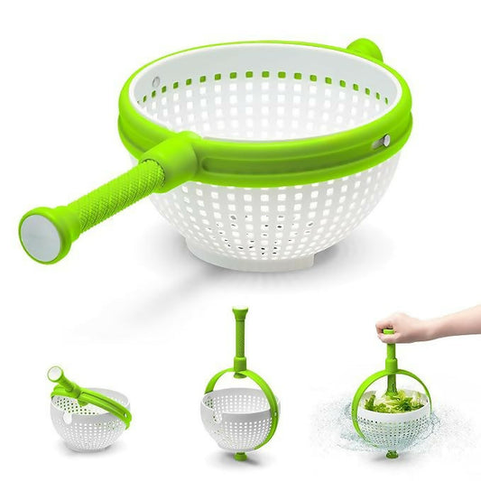360° Rotating Salad Spinner with Handle | Multi-Function Vegetable Fruit Dryer Basket with Drain Holes | Manual Handheld Spin Dryer Bowl for Washing, Rinsing, Drying Lettuce, Herbs, Greens, and Fruits | BPA-Free Plastic Kitchen Colander